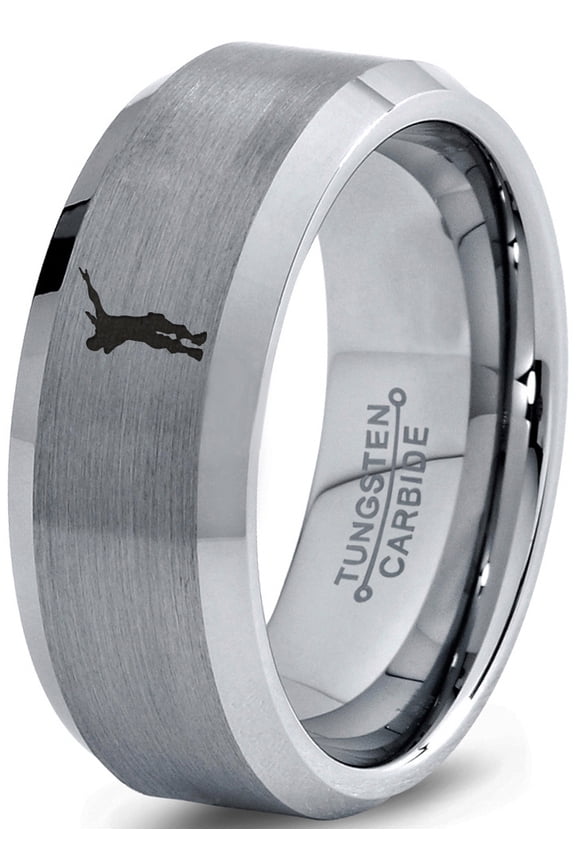 Tungsten Dance Move Dabbing Dab Band Ring 8mm Men Women Comfort Fit Gray Step Bevel Edge Brushed Polished