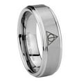thumbnail image 1 of Tungsten Deathly Hallows 8mm Brushed Gray Step Edges Men Ring, 1 of 1