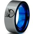 thumbnail image 1 of Tungsten Deer Love Band Ring 8mm Men Women Comfort Fit Blue Flat Cut Brushed Gray Polished, 1 of 4