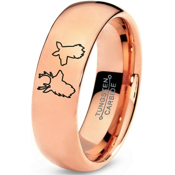 Tungsten Deer Staring Doe Love Engraved Band Ring 7mm Men Women Comfort Fit 18k Rose Gold Dome Polished