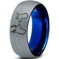 thumbnail image 1 of Tungsten Deer Staring Doe Love Engraved Band Ring 8mm Men Women Comfort Fit Blue Dome Brushed Gray Polished, 1 of 4