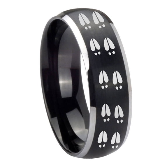 Tungsten Deer Tracks 8mm Brushed Black 2 Tone Dome Polished Edges Men Ring
