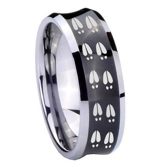 Tungsten Deer Tracks 8mm Brushed Black Polished Concave Men Ring