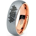 thumbnail image 1 of Tungsten Dia De Los Muertos Day of the Dead Band Ring 7mm Men Women Comfort Fit 18k Rose Gold Dome Brushed Gray Polished, 1 of 4