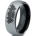 thumbnail image 1 of Tungsten Dia De Los Muertos Day of the Dead Band Ring 8mm Men Women Comfort Fit Black Dome Brushed Gray Polished, 1 of 4