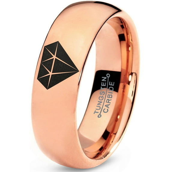 Tungsten Diamond Gemstone Adamantine Isometric Crystal Band Ring 7mm Men Women Comfort Fit 18k Rose Gold Dome Polished