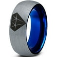 thumbnail image 1 of Tungsten Diamond Gemstone Adamantine Isometric Crystal Band Ring 8mm Men Women Comfort Fit Blue Dome Brushed Gray Polished, 1 of 4