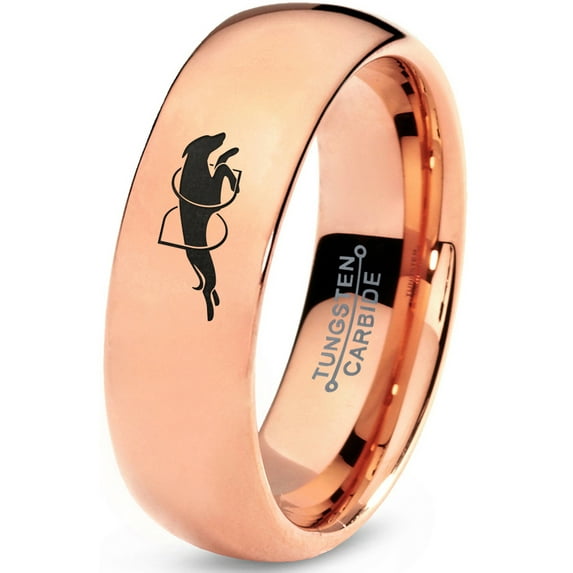 Tungsten Dog Hurdling Jumping Through Obstacles Band Ring 7mm Men Women Comfort Fit 18k Rose Gold Dome Polished
