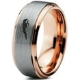 thumbnail image 1 of Tungsten Dog Hurdling Jumping Through Obstacles Band Ring 8mm Men Women Comfort Fit 18k Rose Gold Step Bevel Edge Brushed Polished, 1 of 4