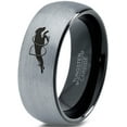 thumbnail image 1 of Tungsten Dog Hurdling Jumping Through Obstacles Band Ring 8mm Men Women Comfort Fit Black Dome Brushed Gray Polished, 1 of 4