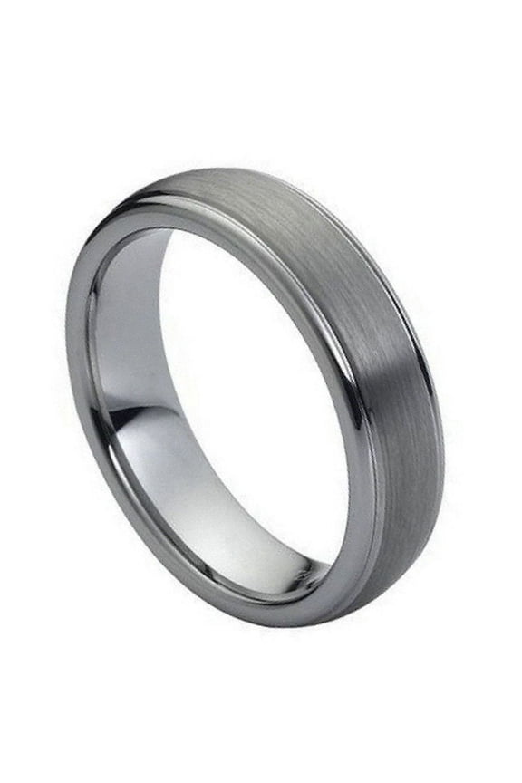 Tungsten Domed Brushed Center High Polish Ridge Edge Ring Size 12.5