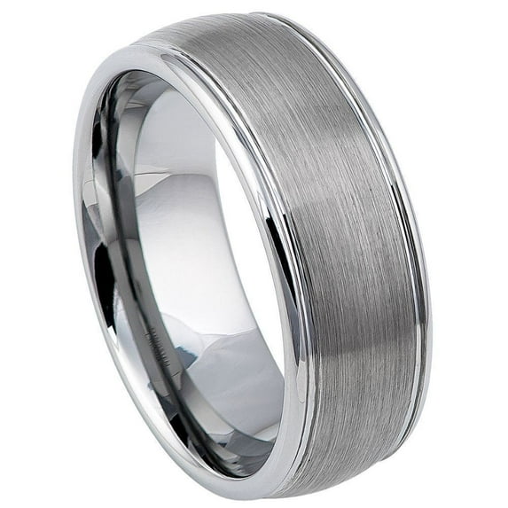 Tungsten Domed Brushed Center Shiny Sides Band Ring Size 12.5