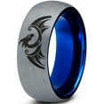 thumbnail image 1 of Tungsten Dragon Dragons Fire Breather Folklore Band Ring 8mm Men Women Comfort Fit Blue Dome Brushed Gray Polished, 1 of 4