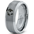 thumbnail image 1 of Tungsten Earth Globe Atlas Planet Band Ring 8mm Men Women Comfort Fit Gray Bevel Edge Brushed Polished, 1 of 4