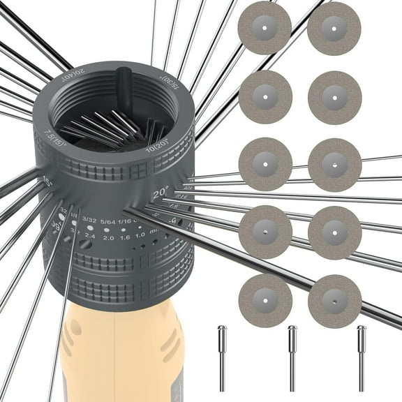 Tungsten Electrode Sharpener Grinder Head,TIG Welding Tool with Cut-Off Slot with 6 size 8Angles, 48 Holes, 10 Double Diamond Wheels, 3 CNC Mandrel Suitable For Most Rotary tool