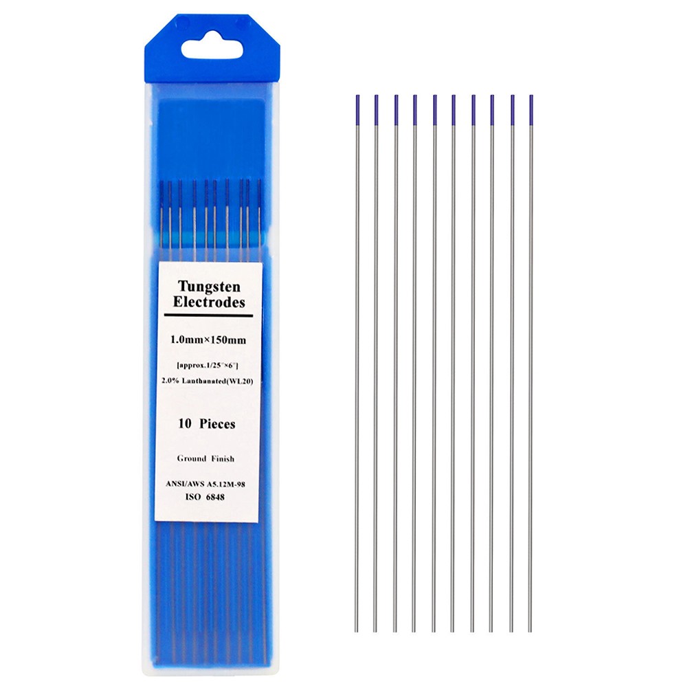 10 électrodes TIG En Tungstène Au Lanthane 2% - Diamètre 1,6 Mm X 175 Mm - Pour Acier Inox, Aluminium, Cuivre - Courant 150-250A