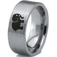 thumbnail image 1 of Tungsten Elephant Animal 2D Style Art Band Ring 8mm Men Women Comfort Fit Gray Flat Cut Brushed Polished, 1 of 4