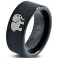 thumbnail image 1 of Tungsten Elephant Animal 2D Style Art Band Ring 9mm Men Women Comfort Fit Black Flat Cut Brushed Polished, 1 of 4