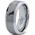 thumbnail image 1 of Tungsten Elephant Sitting Trumpeting Band Ring 8mm Men Women Comfort Fit Gray Step Bevel Edge Brushed Polished, 1 of 4