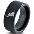 thumbnail image 1 of Tungsten Elephant Sitting Trumpeting Band Ring 9mm Men Women Comfort Fit Black Flat Cut Brushed Polished, 1 of 4