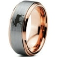 thumbnail image 1 of Tungsten Elk Moose Walking Band Ring 8mm Men Women Comfort Fit 18k Rose Gold Step Bevel Edge Brushed Polished, 1 of 4