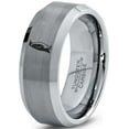 thumbnail image 1 of Tungsten Emperor King Penguin Standing Band Ring 8mm Men Women Comfort Fit Gray Step Bevel Edge Brushed Polished, 1 of 4