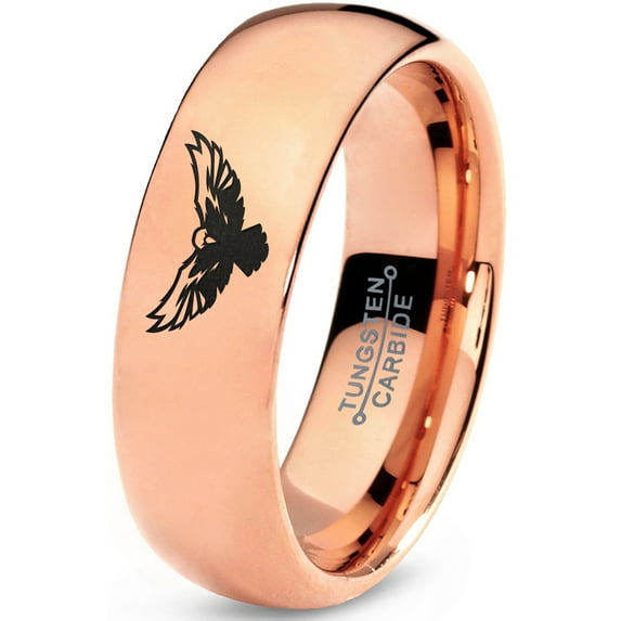 Tungsten Falcon Eagle Bird Band Ring 7mm Men Women Comfort Fit 18k Rose Gold Dome Polished