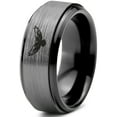 thumbnail image 1 of Tungsten Falcon Eagle Bird Band Ring 8mm Men Women Comfort Fit Black Step Bevel Edge Brushed Gray Polished, 1 of 4