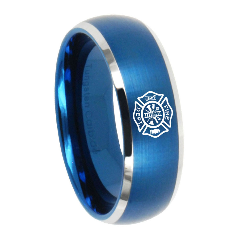 Men's 8mm Flat Tungsten Ring – Laser Engraved Fire Department Logo, Comfort Fit, Hypoallergenic