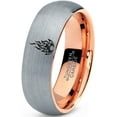 thumbnail image 1 of Tungsten Fire Flame Burning Emblem Band Ring 7mm Men Women Comfort Fit 18k Rose Gold Dome Brushed Gray Polished, 1 of 4