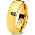 thumbnail image 1 of Tungsten Fire Flame Burning Emblem Band Ring 7mm Men Women Comfort Fit 18k Yellow Gold Dome Polished, 1 of 4