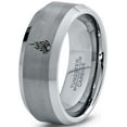 thumbnail image 1 of Tungsten Fire Flame Burning Emblem Band Ring 8mm Men Women Comfort Fit Gray Step Bevel Edge Brushed Polished, 1 of 4