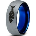 thumbnail image 1 of Tungsten Fish Shape Typography Band Ring 8mm Men Women Comfort Fit Blue Dome Brushed Gray Polished, 1 of 4