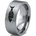 thumbnail image 1 of Tungsten Fish Shape Typography Band Ring 8mm Men Women Comfort Fit Gray Flat Cut Brushed Polished, 1 of 4