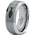 thumbnail image 1 of Tungsten Fish Shape Typography Band Ring 8mm Men Women Comfort Fit Gray Step Bevel Edge Brushed Polished, 1 of 4
