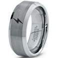thumbnail image 1 of Tungsten Flash Thunder Lightning Bolt Band Ring 8mm Men Women Comfort Fit Gray Step Bevel Edge Brushed Polished, 1 of 4