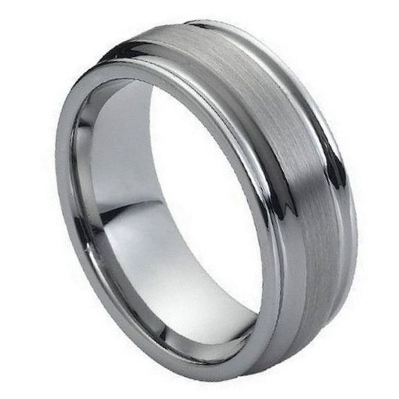 Tungsten Flat Brushed Center High Polish Ridged Edge Band Ring Size 11.5