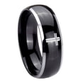 thumbnail image 1 of Tungsten Flat Christian Cross 8mm Glossy Black 2 Tone Dome Polished Edges Men Ring, 1 of 2