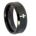 thumbnail image 1 of Tungsten Flat Christian Cross 8mm Glossy Black Polished Beveled Edges Men Ring, 1 of 2