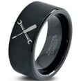 thumbnail image 1 of Tungsten Flat Head Screwdriver Wrench Band Ring 9mm Men Women Comfort Fit Black Flat Cut Brushed Polished, 1 of 4