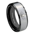 thumbnail image 1 of Tungsten Fleur De Lis 8mm Brushed Gray Beveled Edges Black Polished Men Ring, 1 of 2