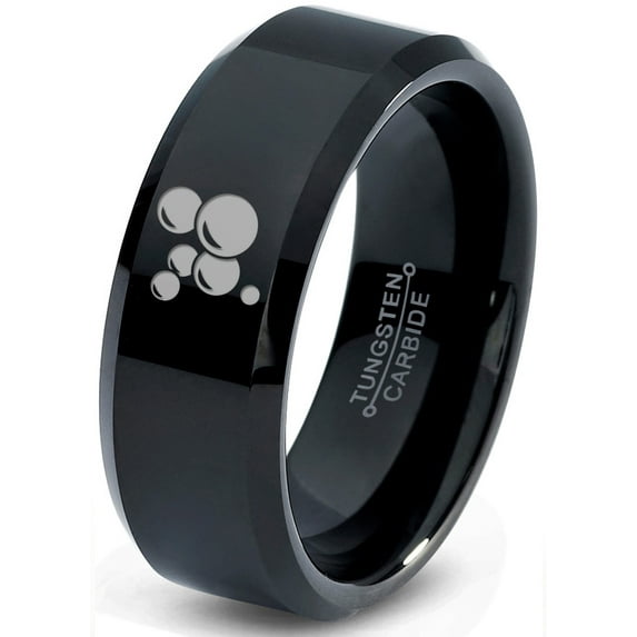 Tungsten Floating Air Soap Bubbles Band Ring 8mm Men Women Comfort Fit Black Beveled Edge Polished