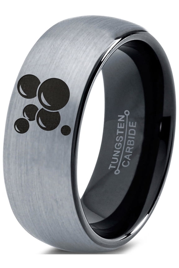 Tungsten Floating Air Soap Bubbles Band Ring 8mm Men Women Comfort Fit Black Dome Brushed Gray Polished