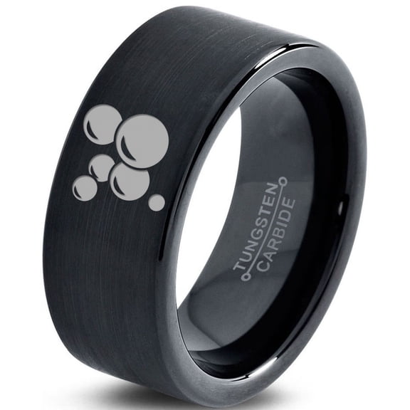 Tungsten Floating Air Soap Bubbles Band Ring 9mm Men Women Comfort Fit Black Flat Cut Brushed Polished