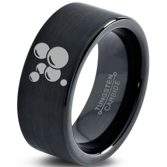 Tungsten Floating Air Soap Bubbles Band Ring 9mm Men Women Comfort Fit Black Flat Cut Brushed Polished