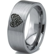 ZEALOT JEWELRY Tungsten Floral Paisley Heart Shaped Band Ring 8mm Men Women Comfort Fit Gray Flat Cut Brushed Polished