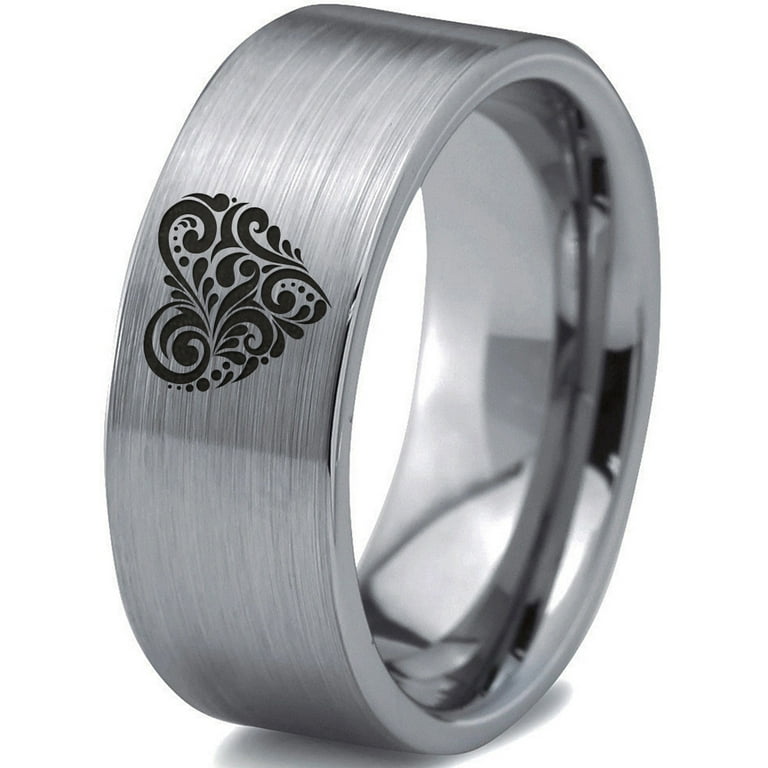 Tungsten Floral Paisley Heart Shaped Band Ring 8mm Men Women