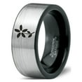 thumbnail image 1 of Tungsten Flower Bloom Blossom Plant Band Ring 8mm Men Women Comfort Fit Brushed Gray Flat Cut Black Polished, 1 of 4
