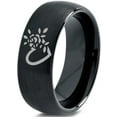 thumbnail image 1 of Tungsten Flower Heart Band Ring 8mm Men Women Comfort Fit Black Dome Brushed Polished, 1 of 4