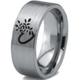 thumbnail image 1 of Tungsten Flower Heart Band Ring 8mm Men Women Comfort Fit Gray Flat Cut Brushed Polished, 1 of 4